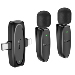 Mikrofony bezprzewodowe zestaw USB C / Lightning L15 czarny Hoco 