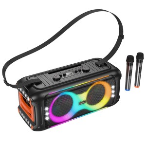 Zestaw karaoke bezprzewodowy głośnik + 2 x bezprzewodowy mikrofon LED 60W HA9 Hoco