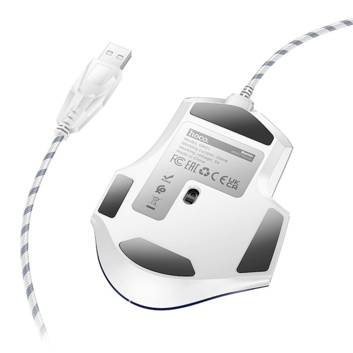 HOCO mysz komputerowa gamingowa przewodowa USB A 3600DPI GM31 biało niebieska (4).jpg