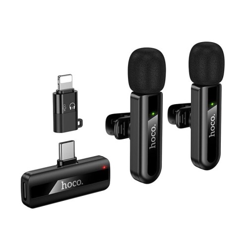 Mikrofon bezprzewodowy podwójny Lightning  USB C Hoco L20A czarny (4).jpg