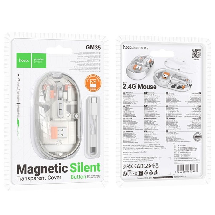 Myszka bezprzewodowa Hoco 2,4G 1600 dpi dual mode bluetooth GM35 biała (1).jpg