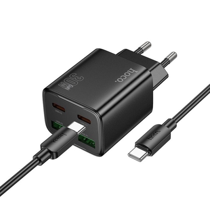 Ładowarka sieciowa do telefonu Hoco 2 x USB C + 2 x USB A QC3.0 PD 3A 30W + kabel USB C do USB C N56 czarn (6).jpg