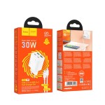 Ładowarka do telefonu 2 x USB C + 2 x USB A QC3.0 PD 3A 30W + kabel USB C do USB C N56 biała Hoco