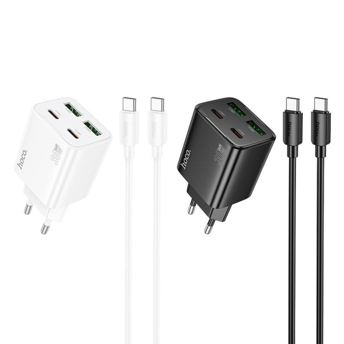 Ładowarka sieciowa do telefonu Hoco 2 x USB C + 2 x USB A QC3.0 PD 3A 30W + kabel USB C do USB C N56 biał (4).jpg