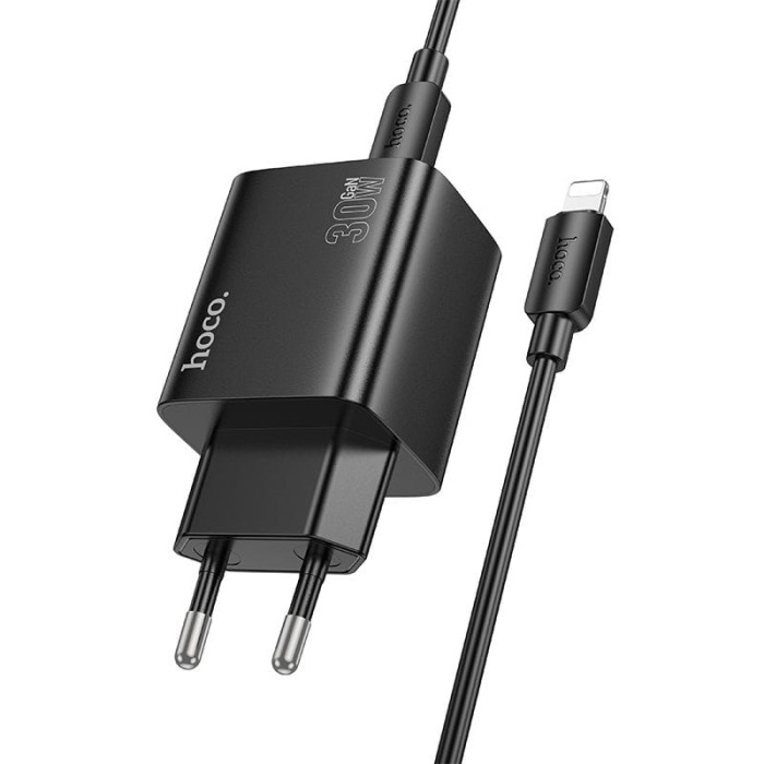 Ładowarka sieciowa do telefonu Hoco 2 x USB C + 2 x USB A QC3.0 PD 3A 30W + kabel USB C do Lightning N56 czarn (6).jpg