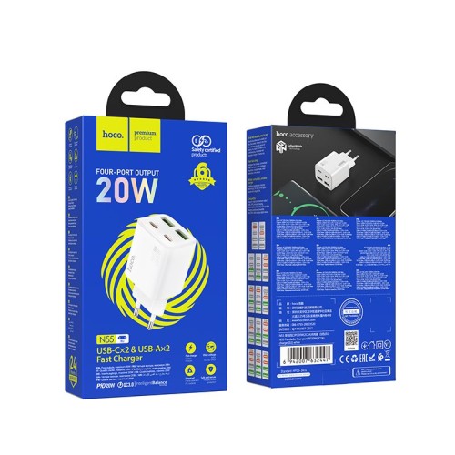 Ładowarka sieciowa do telefonu Hoco 2 x USB C + 2 x USB A QC3.0 PD 3A 30W N56 biała (2).jpg