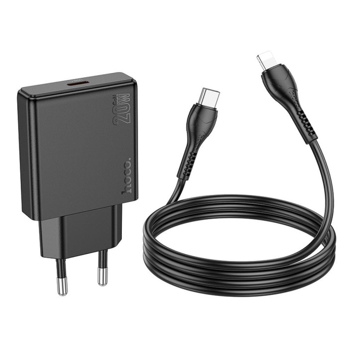 Ładowarka sieciowa do telefonu Hoco Slim USB C QC PD 30W + kabel USB C do Lightning N37 czarna (7).jpg
