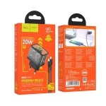 Ładowarka do telefonu USB A + USB C QC3.0 PD 3A 20W + kabel USB C do USB C N34 transparentna Hoco