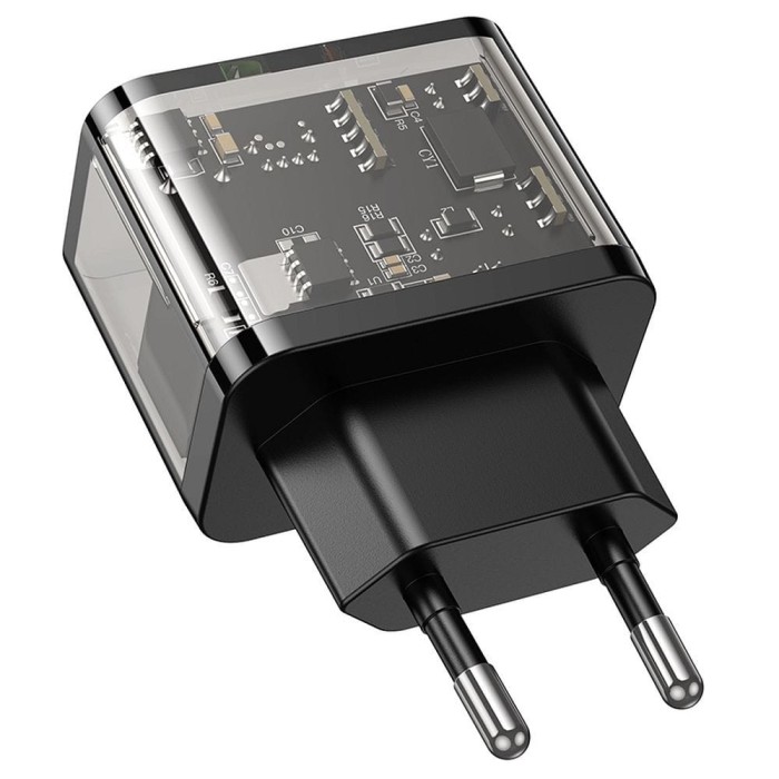 Ładowarka sieciowa do telefonu Hoco USB A + USB C QC3.0 PD 3A 20W N34 transparentna (4).jpg