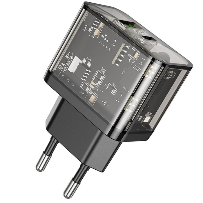 Ładowarka sieciowa do telefonu Hoco USB A + USB C QC3.0 PD 3A 20W N34 transparentna (5).jpg