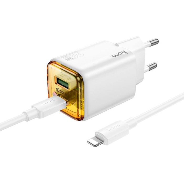 Ładowarka sieciowa do telefonu Hoco USB A + USB C QC3.0 PD 3A 20W + kabel USB C do USB C N52 biała (6).jpg
