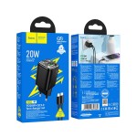 Ładowarka do telefonu USB A + USB C QC3.0 PD 3A 20W + kabel USB C do Lightning N52 czarna Hoco