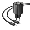 Ładowarka sieciowa do telefonu Hoco USB A + USB C QC3.0 PD 3A 20W + kabel USB C do Lightning N52 czarna (6).jpg