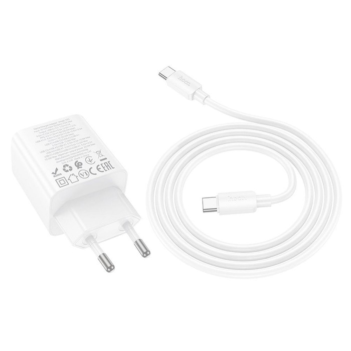 Ładowarka sieciowa do telefonu Hoco 2 x USB C + 2 x USB A QC3.0 PD 3A 20W + kabel USB C do USB C N55 biała (6).jpg