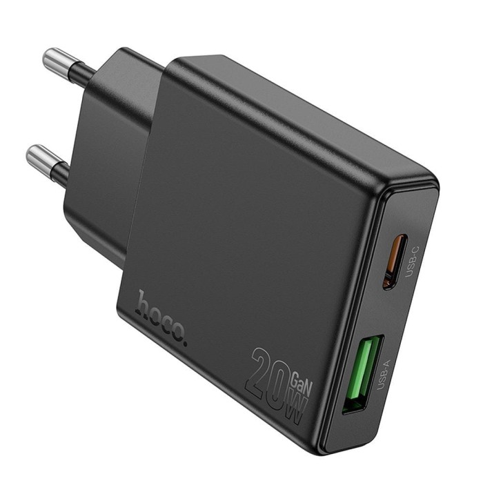 Ładowarka sieciowa do telefonu Hoco Slim USB A + USB C QC3.0 PD 3A 20W N38 czarna (7).jpg