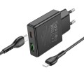 Ładowarka sieciowa do telefonu Hoco Slim USB A + USB C QC3.0 PD 3A 20W + kabel USB C do Lightning N38 czarna (2).jpg