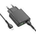 Ładowarka sieciowa do telefonu Hoco Slim USB A + USB C QC3.0 PD 3A 20W + kabel USB C do Lightning N38 czarna (3).jpg