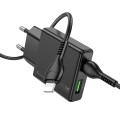 Ładowarka sieciowa do telefonu Hoco Slim USB A + USB C QC3.0 PD 3A 20W + kabel USB C do Lightning N38 czarna (4).jpg
