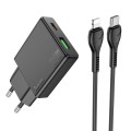 Ładowarka sieciowa do telefonu Hoco Slim USB A + USB C QC3.0 PD 3A 20W + kabel USB C do Lightning N38 czarna (1).jpg