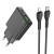 Ładowarka sieciowa do telefonu Hoco Slim USB A + USB C QC3.0 PD 3A 20W + kabel USB C do Lightning N38 czarna (1).jpg