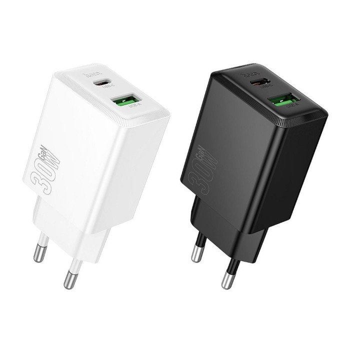 Ładowarka sieciowa do telefonu Hoco USB A + USB C QC3.0 PD AFC 3A 30W N71 czarna (4).jpg