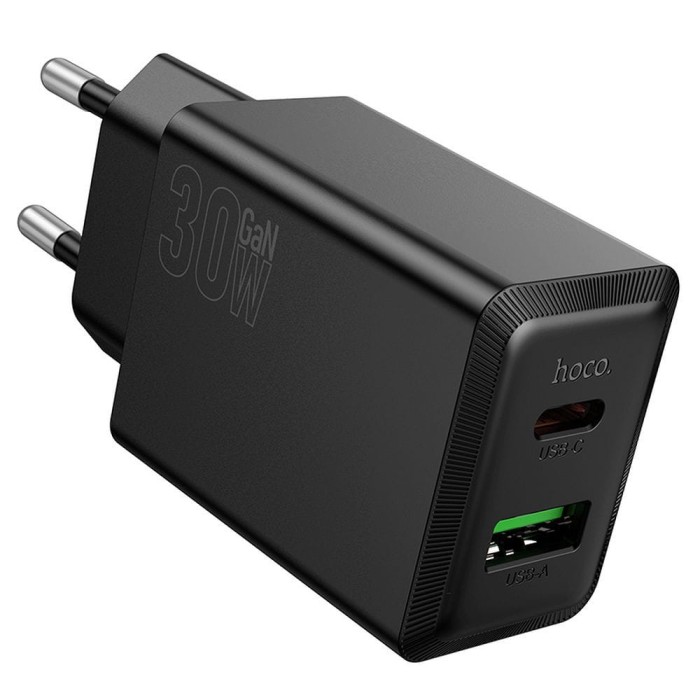 Ładowarka sieciowa do telefonu Hoco USB A + USB C QC3.0 PD AFC 3A 30W N71 czarna (7).jpg