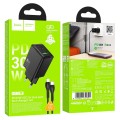 Ładowarka sieciowa do telefonu Hoco USB A + USB C QC3.0 PS AFC 3A 30W + kabel USB C do USB C N71 czarna (1).jpg
