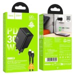 Ładowarka do telefonu Hoco USB A + USB C QC3.0 PS AFC 3A 30W + kabel USB C do USB C N71 czarna Hoco