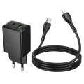 Ładowarka sieciowa do telefonu Hoco USB A + USB C QC3.0 PS AFC 3A 30W + kabel USB C do USB C N71 czarna (3).jpg