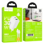 Ładowarka do telefonu Hoco USB A + USB C QC3.0 PS AFC 3A 30W + kabel USB C do USB C N71 biała Hoco