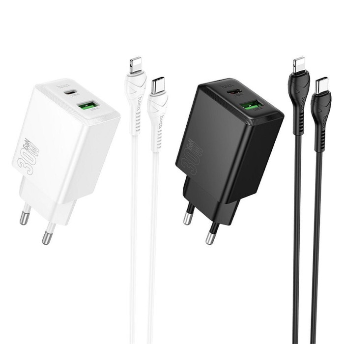 Ładowarka sieciowa do telefonu Hoco USB A + USB C QC3.0 PS AFC 3A 30W + kabel USB C do USB C N71 biała (4).jpg