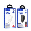 Ładowarka sieciowa do telefonu Hoco USB A + USB C QC3.0 PD 3A 30W + kabel USB C do Lightning N63 czarna (1).jpg
