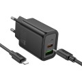 Ładowarka sieciowa do telefonu Hoco USB A + USB C QC3.0 PD 3A 30W + kabel USB C do Lightning N63 czarna (5).jpg