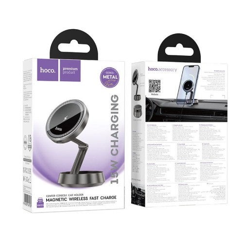 Uchwyt na telefon do samochodu indukcyjny zgodny z MagSafe Hoco 15W do deski HW33 szary (1).jpg
