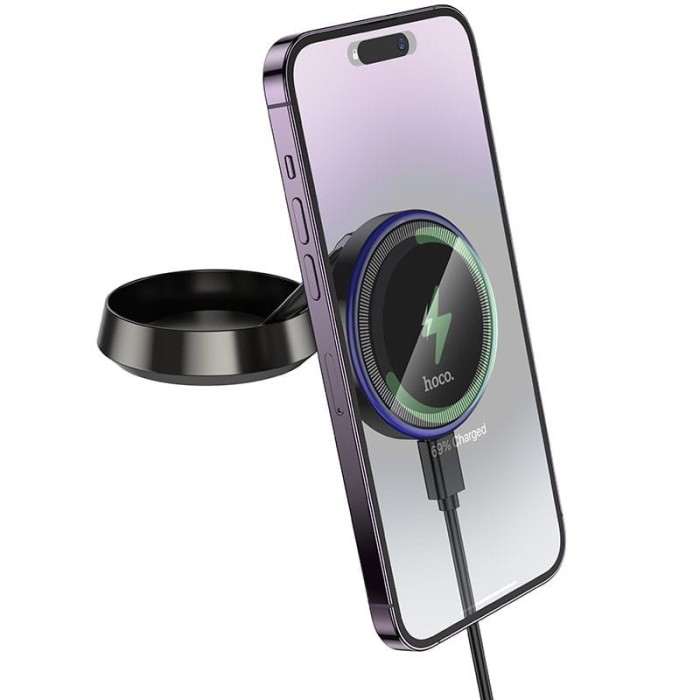 Uchwyt na telefon do samochodu indukcyjny zgodny z MagSafe Hoco 15W do deski HW33 szary (7).jpg