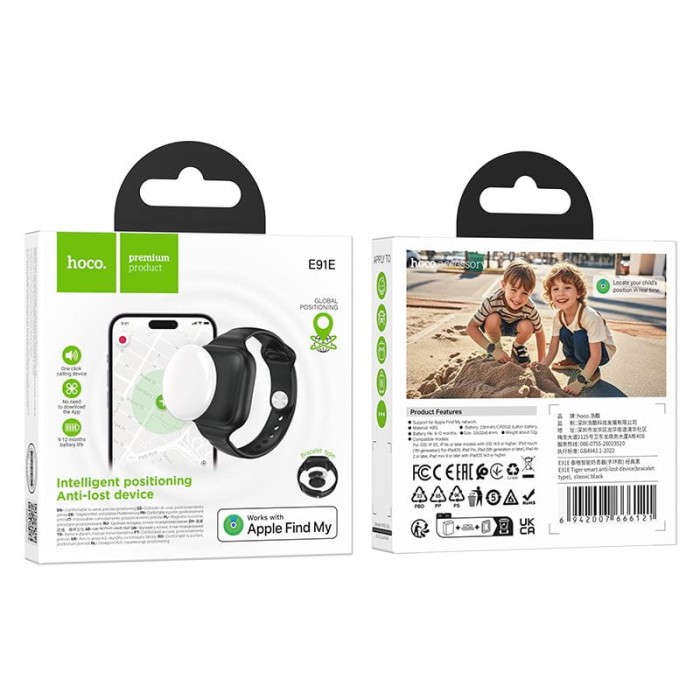 Lokalizator zgodny z Apple Find My Hoco w formie opaski E91E czarny (1).jpg