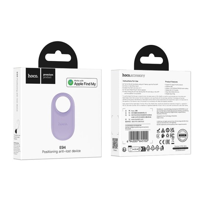 Lokalizator zgodny z Apple Find My Hoco E94 fioletowy (1).jpg