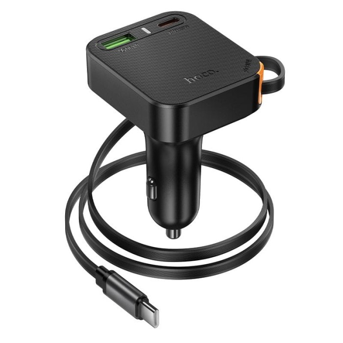 Ładowarka samochodowa Hoco ze zwijanym kablem 2 x USB C + USB A QC PD 65W NZ18 czarna (5).jpg