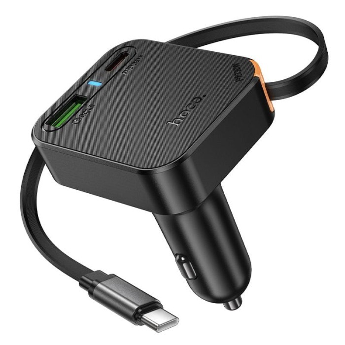 Ładowarka samochodowa Hoco ze zwijanym kablem 2 x USB C + USB A QC PD 65W NZ18 czarna (8).jpg