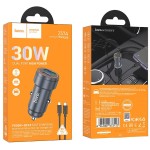 Ładowarka samochodowa USB A + USB C QC3.0 PD 30W + kabel USB C do Lightning Z57A czarna Hoco
