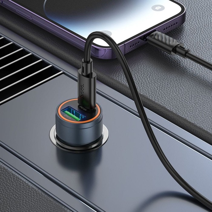 Ładowarka samochodowa Hoco USB A + USB C QC3.0 PD 30W + kabel USB C do Lightning Z57A czarna (2).jpg