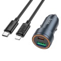 Ładowarka samochodowa Hoco USB A + USB C QC3.0 PD 30W + kabel USB C do Lightning Z57A czarna (5).jpg