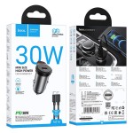 Ładowarka samochodowa USB C QC PD 30W + kabel USB C do Lightning NZ16 szara hoco