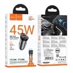 Ładowarka samochodowa 2 x USB C QC PD 45W + kabel USB C do Lightnning NZ16B szara Hoco