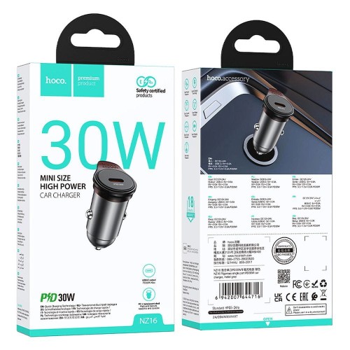 Ładowarka samochodowa Hoco USB C QC PD 30W NZ16 szara (1).jpg