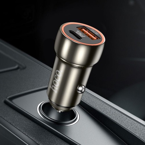 Ładowarka samochodowa Hoco USB A + USB C QC3.0 PD 20W Z46A szary (2).jpg