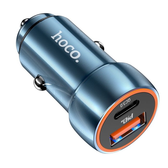 Ładowarka samochodowa Hoco USB A + USB C QC3.0 PD 20W Z46A niebieska (3).jpg