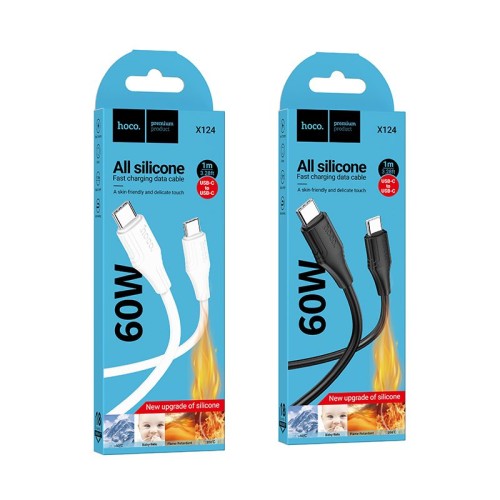 Kabel Silikonowy USB C do USB C Hoco 3A 60W 1 m X124 biały (1).jpg