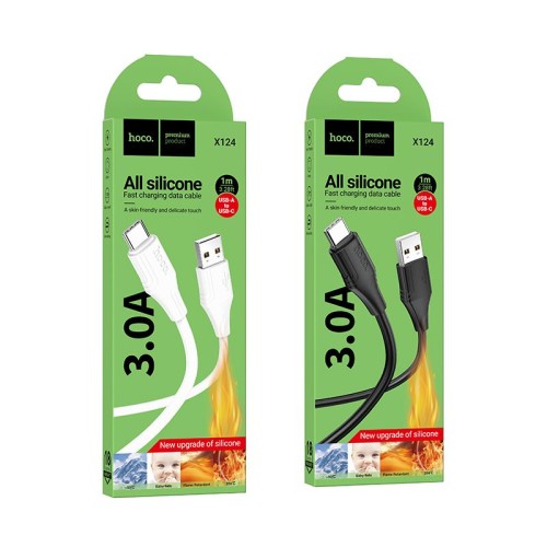 Kabel Silikonowy USB A do USB C Hoco 3A 1 m X124 czarny (1).jpg