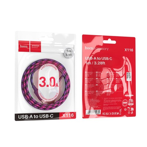 Kabel USB A do USB C Hoco 3A 1 m X116 gradient fioletowy (1).jpg